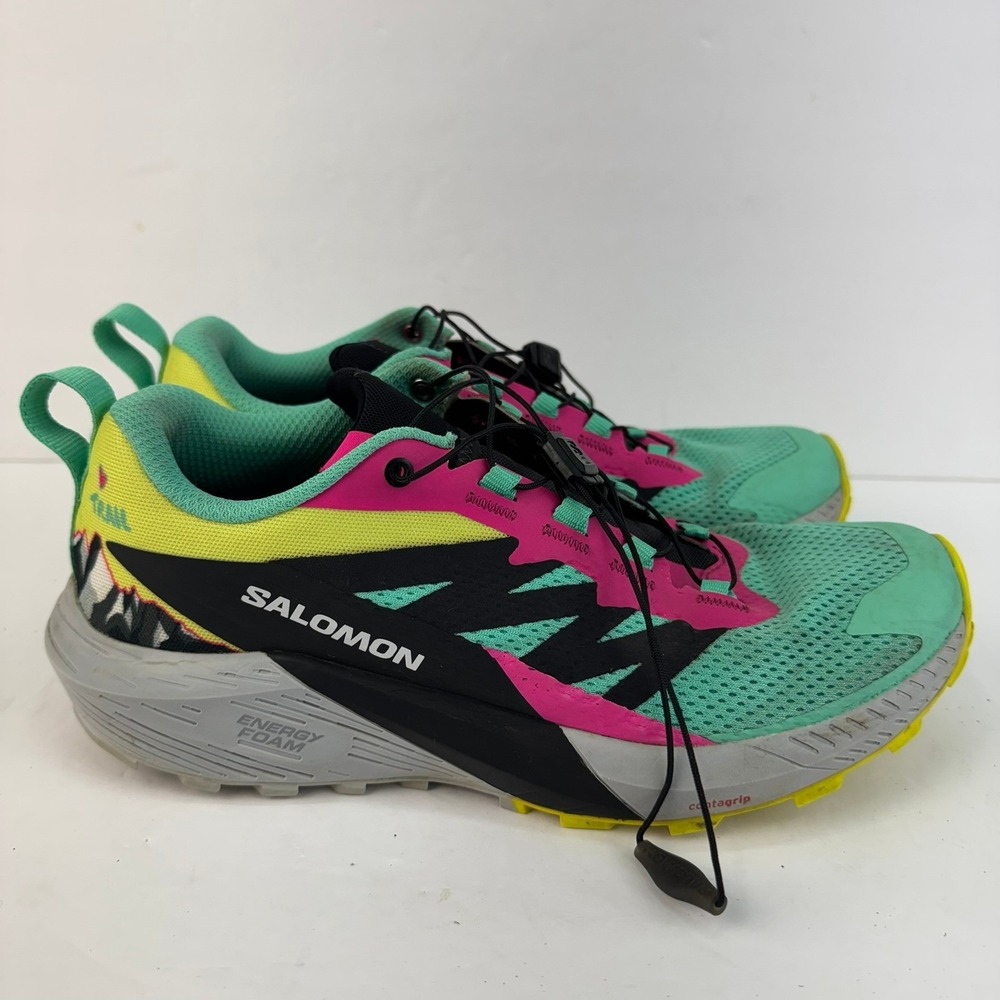 Salomon Sense Ride 5 Womens Size 9 Trail Running Shoes Mint Pink Yellow Sneakers - Picture 9 of 13